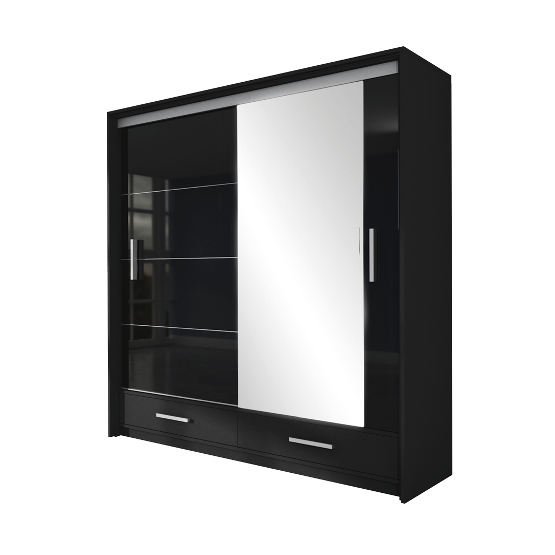 black 2 door sliding high gloss wardrobe with drawers – 208cm marsylia black 2 door sliding high gloss wardrobe with drawers – 208cm marsylia