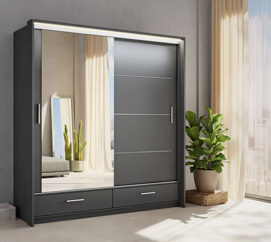 black 2 door sliding high gloss wardrobe with drawers – 208cm marsylia black 2 door sliding high gloss wardrobe with drawers – 208cm marsylia