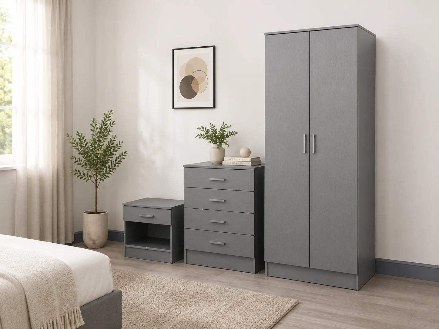 grey bedroom set – divan bed, bedside table, chest of drawers & wardrobe grey bedroom set – divan bed, bedside table, chest of drawers & wardrobe